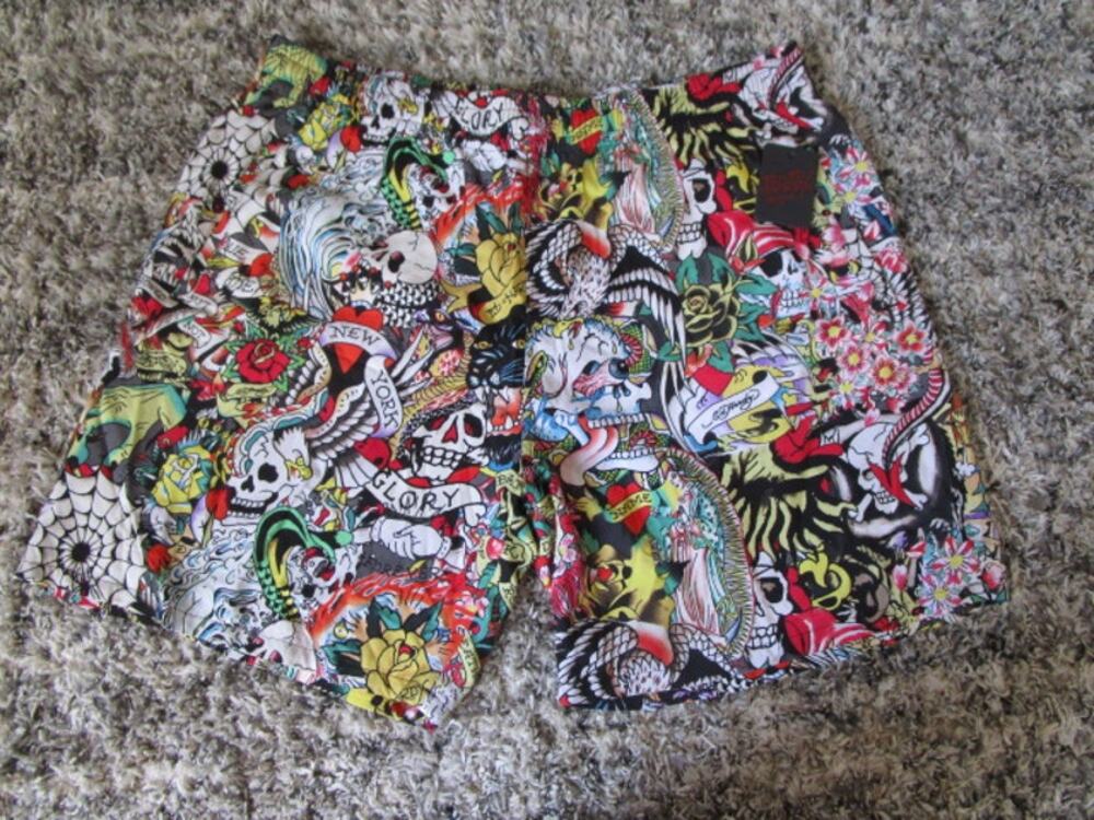 Ed Hardy Tattoo Graphic All Over Print Gym Shorts Men's XL Streetwear
